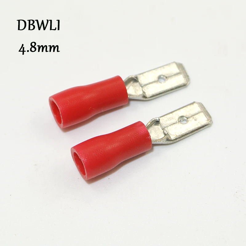 4.8mm red male 50 шт., красный, синий, желтый, 2,8 мм, 4,8 мм, 6,3 мм, изолированный провод, электрический обжимной терминал - Цвет: 4.8mm red male