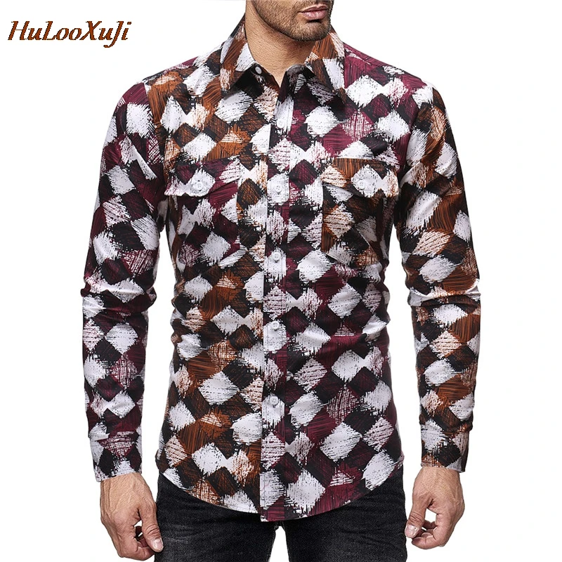 HuLooXuJi Men Spring Shirt Plaid Basic Casual Business Turn Down Collar Slim Fit Tops Blouses US Size:M-2XL | Мужская одежда