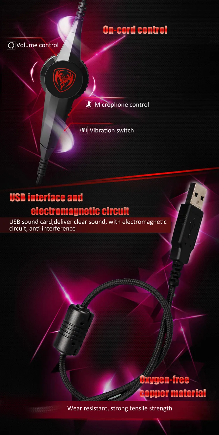 Somic G941 7.1 Virtual Surround Sound Gaming Headset USB Vibration Game Headphone LED Light with Microphone for Computer pc Game
