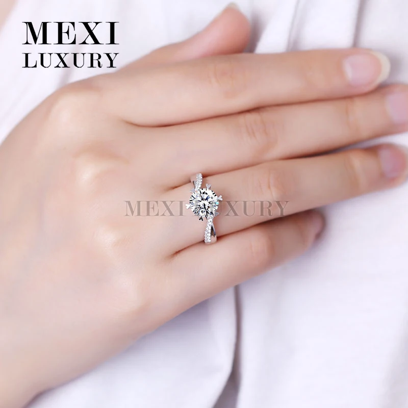 Круглый 1.5Ct EF Moissanites Винтаж 18 К белого золота Для женщин Юбилей кольцо Гарантия