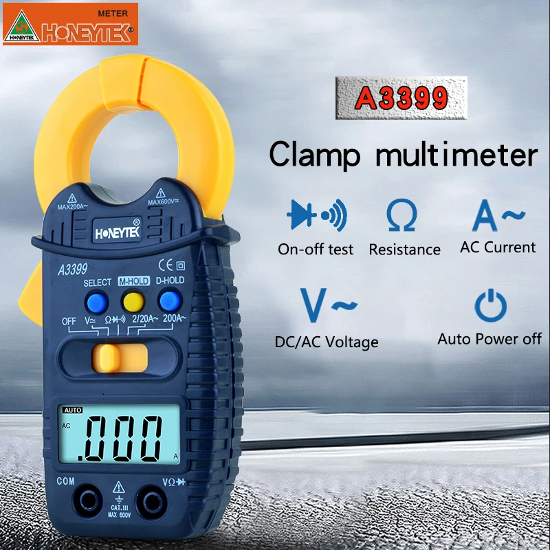 HONEYTEK Мини цифровой клещи AC/DC токоизмерительный Клещи для хранения данных мультиметр с зажимом тестер Автоматический диапазон цифровой MultimeterClamp