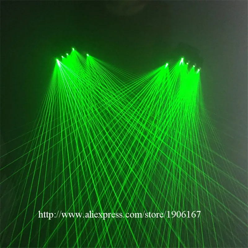 Зеленые перчатки лазерного шоу с 5 зелеными лазерами для сцены диджея