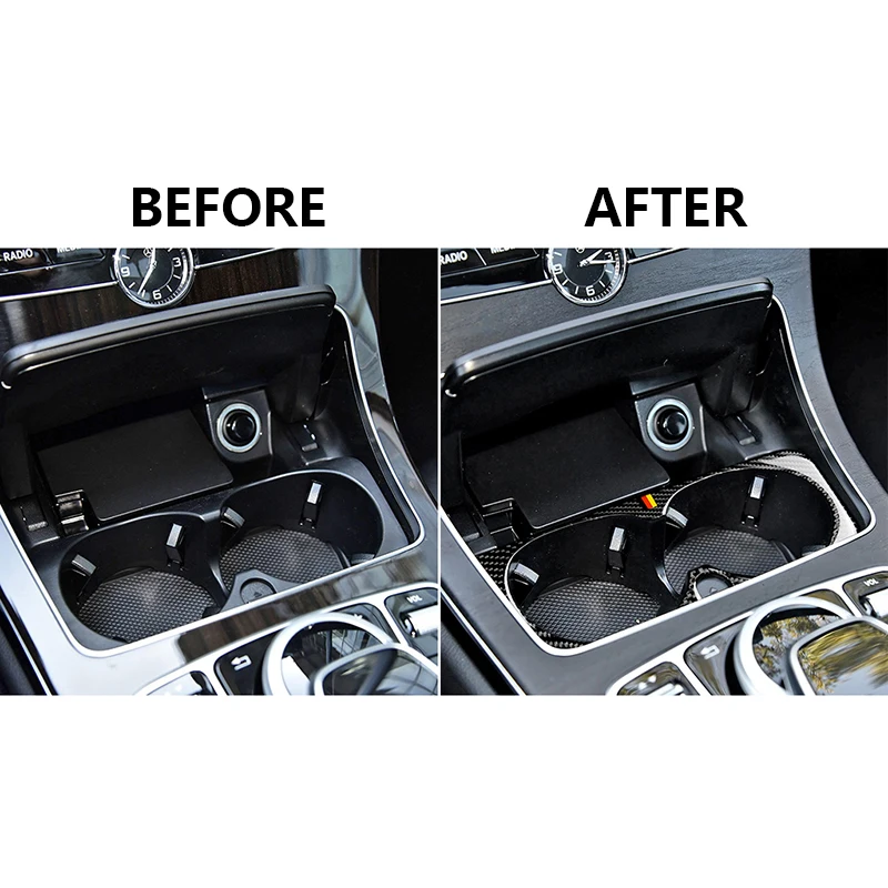 Black Water Cup Stand Holder Sticker For Mercedes Benz New C/E Class W205 C180 C200 Decorative Sticker