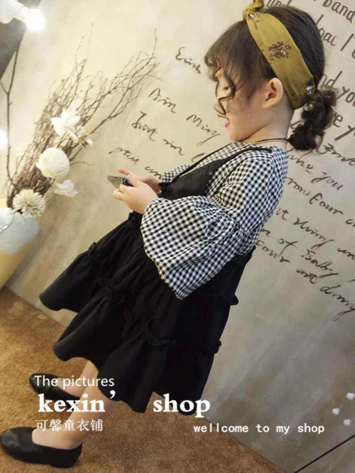 2018 new spring item girl cute plaid dress dorable design fake two pieces puff sleeve princess | Детская одежда и обувь