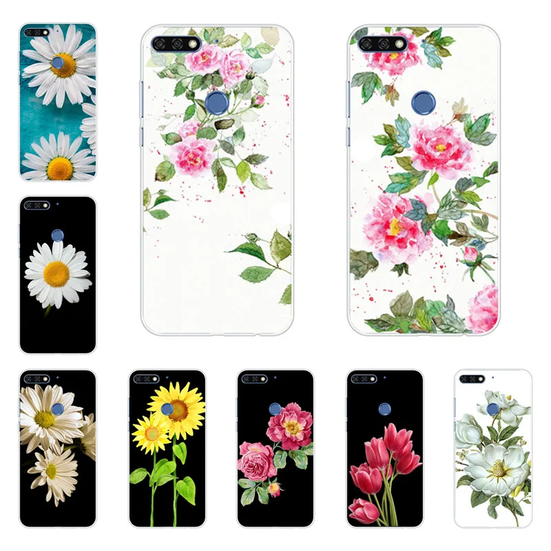 huawei y6 prime 2018 Case Silicon flowers Painting Soft TPU Back Cover for Protect Phone cases shell |
