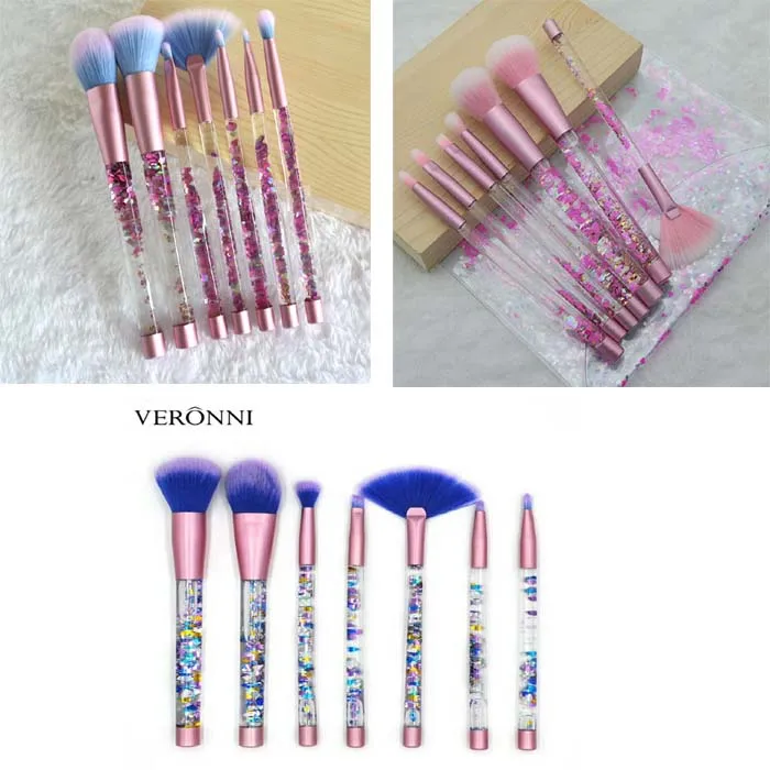 Mix colors VERONNI Профессиональные кисти для макияжа для Для женщин шерстяного волокна волос с принтом зыбучих песков с украшением в виде кристаллов и щетки для волос комплект 150 компл./лот DHL - Handle Color: Mix colors