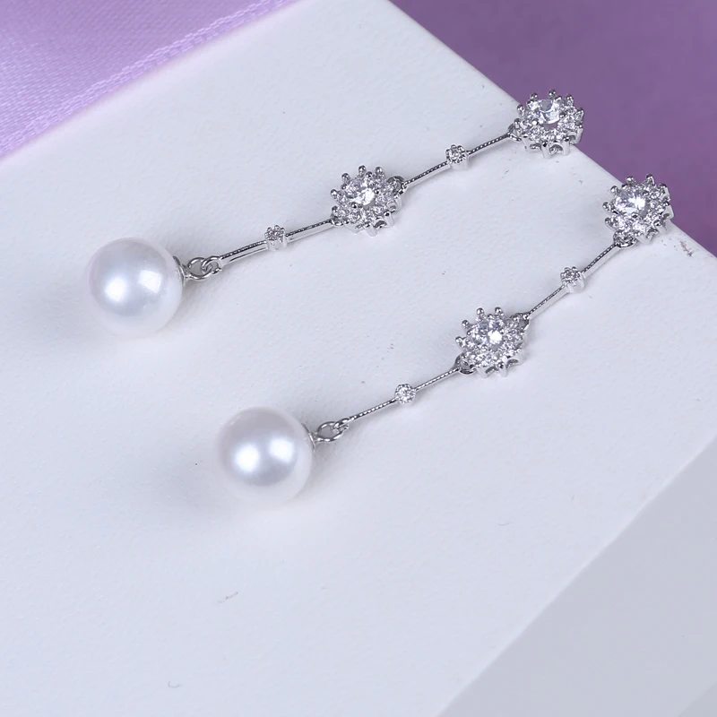 

Perfect round 8.5-9mm freshwater pearl earring 925 silver smooth luster 100% real freshwater pearl for bridal earring jewelry