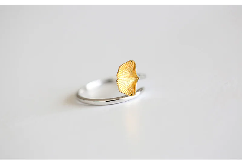 Изящные кольца с листьями гинкго женские регулируемые золотым и серебряным