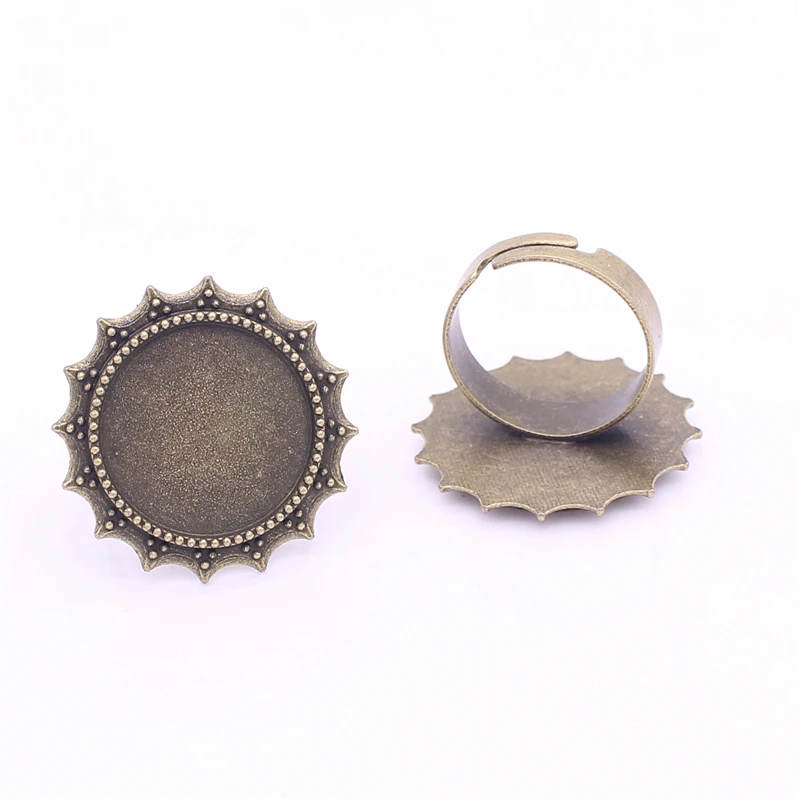 

Sweet Bell 12 pcs/lot Antique Bronze Alloy sun Adjustable Ring Bases Blanks 26mm (Fit 18mm Dia) Cabochon Rings Settings 8C1348