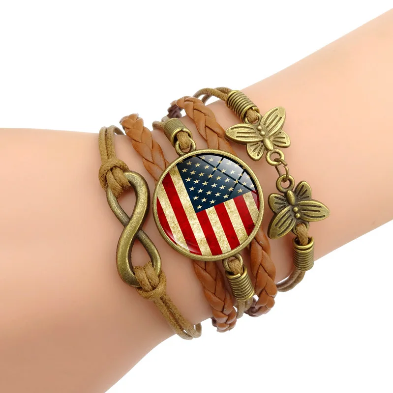 XUSHUI XJ винтажный браслет с флагом США стеклянный кабошон бронзовая бесконечная