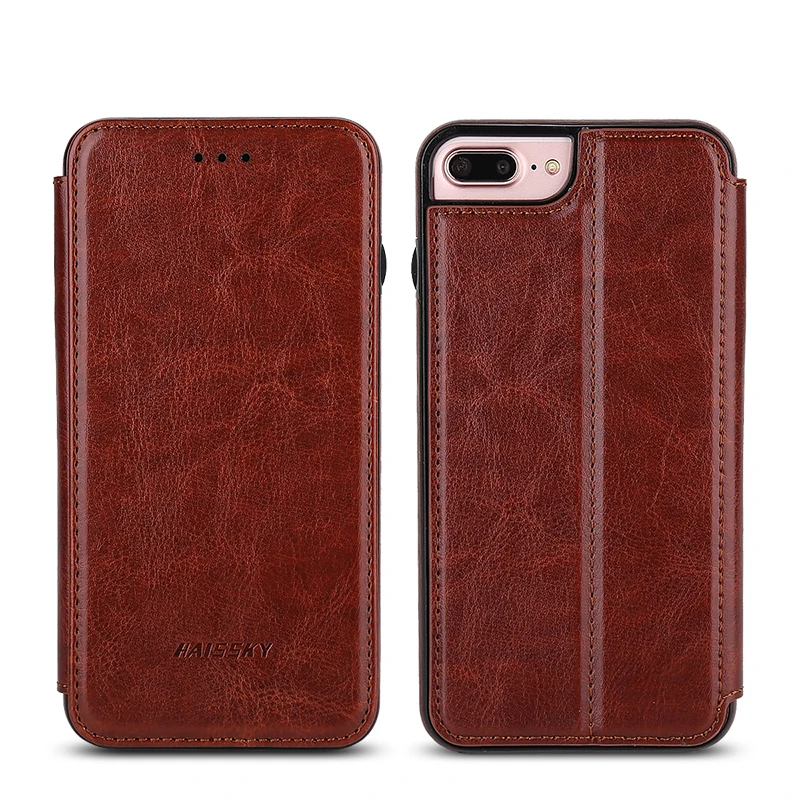 Винтажный кожаный чехол Haissky для телефона iPhone 8 7 Plus Магнитный подставки кошелек