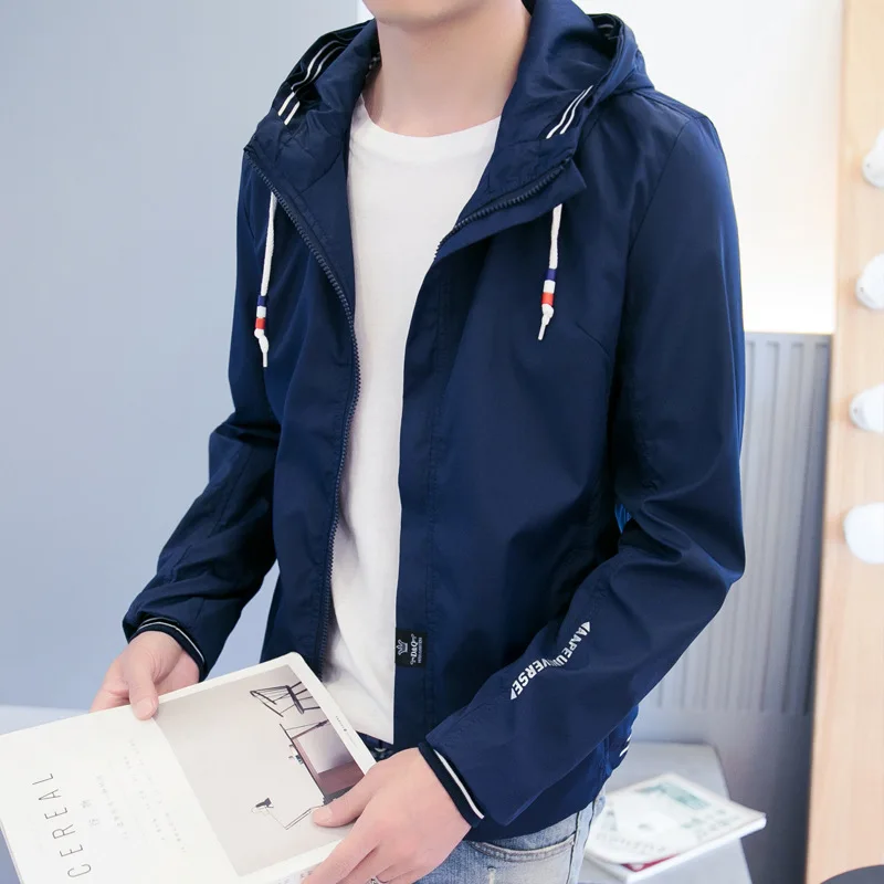 

Men's thin solid-colored drawstring printed hoodie casual cardigan Dropshipping jacket long sleeves fashion hooded top coat