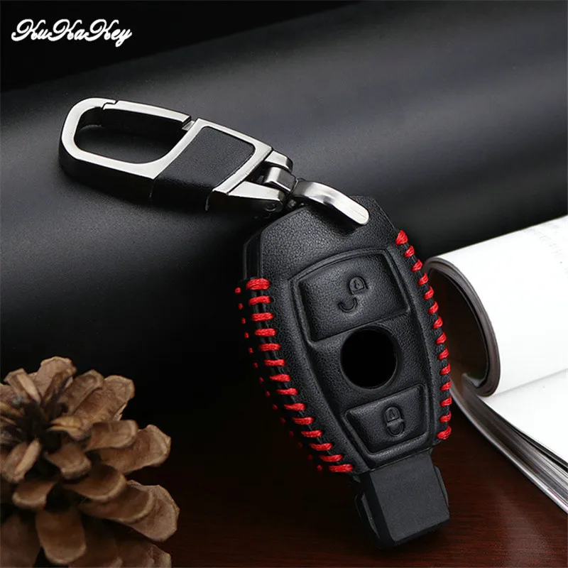 KUKAKEY 2/3 Кнопка чехол для ключей из натуральной кожи Mercedes Benz W203 W210 W211 W124 умный