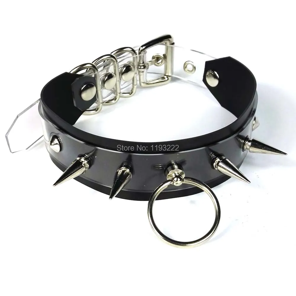 Панк Готическая Сделанная Вручную Колье из прозрачного черного и розового пвх с шипами и пряжкой на шее.