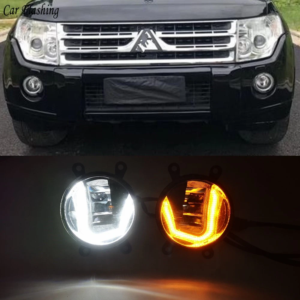 3 в 1 функции LED для Mitsubishi Pajero V87 V97 2007 2014 DRL Дневной светильник автомобиля проектор