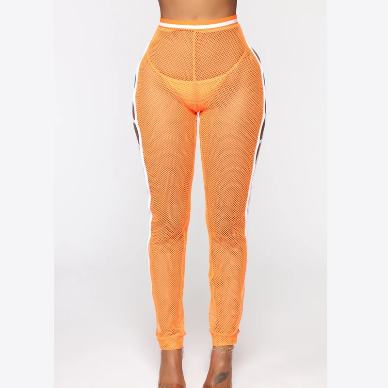 

Sexy Women Pants Mesh Hollow Out Long Pant Slim Leggings Trousers Sheer Party Clothes Bikini Swimwear High Waist Ladies Trousers
