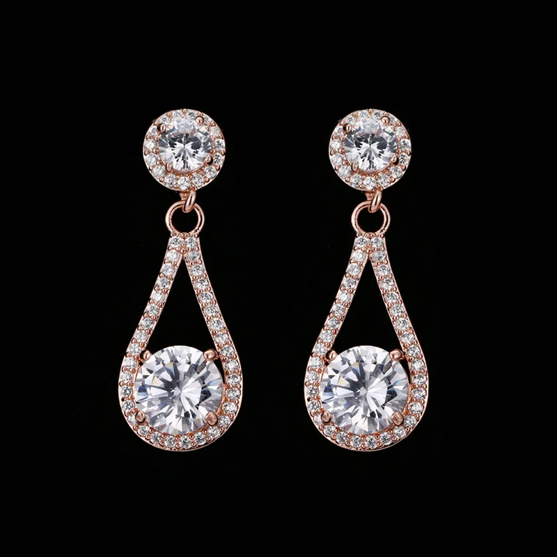 SLBRIDAL серьги из розового золота с кубическим цирконием класса ААА свадебные