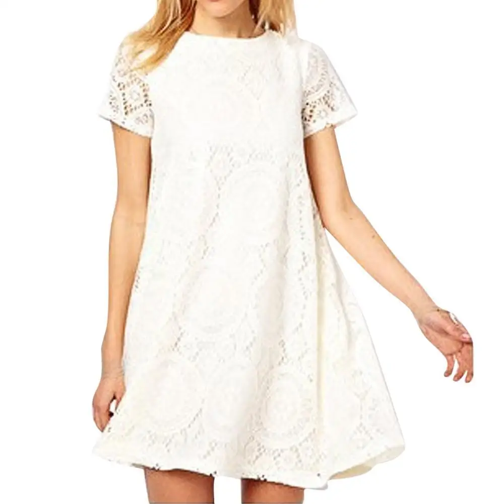 Женское кружевное платье с круглым вырезом повседневное ажурное размера плюс