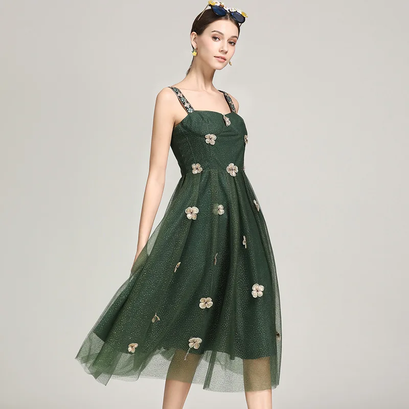 Новое поступление 2019 женские платья на бретельках с аппликацией многослойные