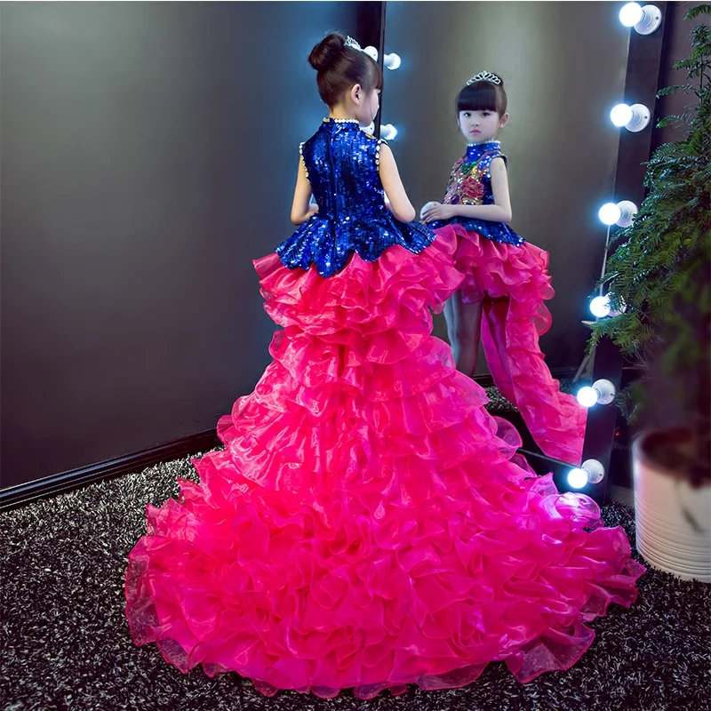 Luxury Princess Dress Crystal Flower Girl Dresses Long Tailing Kids Pageant Wedding Ball Gown Girls Formal Party B64 | Детская одежда и