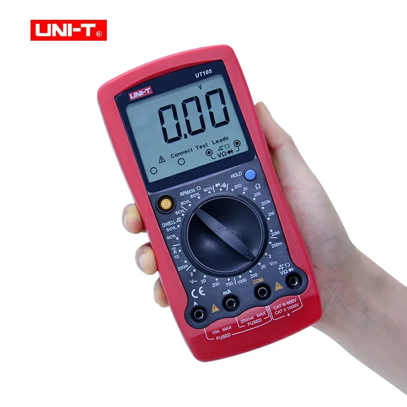 UNI-T UT105 Automobile  Multimeter 2000 count Data hold AC DC volt DC current meter Resistance Diode/Continuity buzzer tester