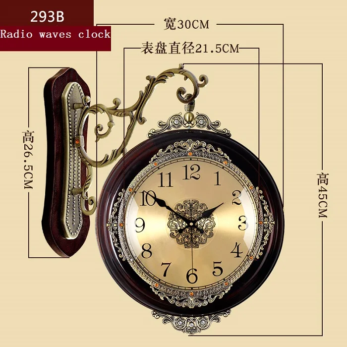 Meijswxj двухсторонний настенные часы Saat Reloj часы Relogio де parede обои Saati Ретро Вуд радиоволн настенные часы немой часы - Цвет: Radio waves clock