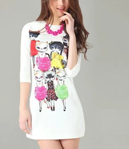 2014 women's clothing cat floral print dress the latest European style spring | Женская одежда