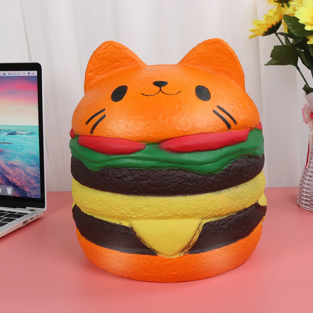 Сжимаемые игрушки Kawaii Jumbo Hamburger Cat Spuer медленно растущий крем ароматизированные