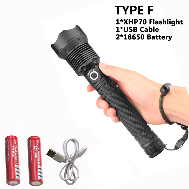 TYPE F Ультра яркий фонарик xhp70, xhp50, зарядка через usb, лампа с зумом, ударопрочный, для самообороны, для улицы, мощный светодиодный фонарь для кемпинга - Испускаемый цвет: TYPE F