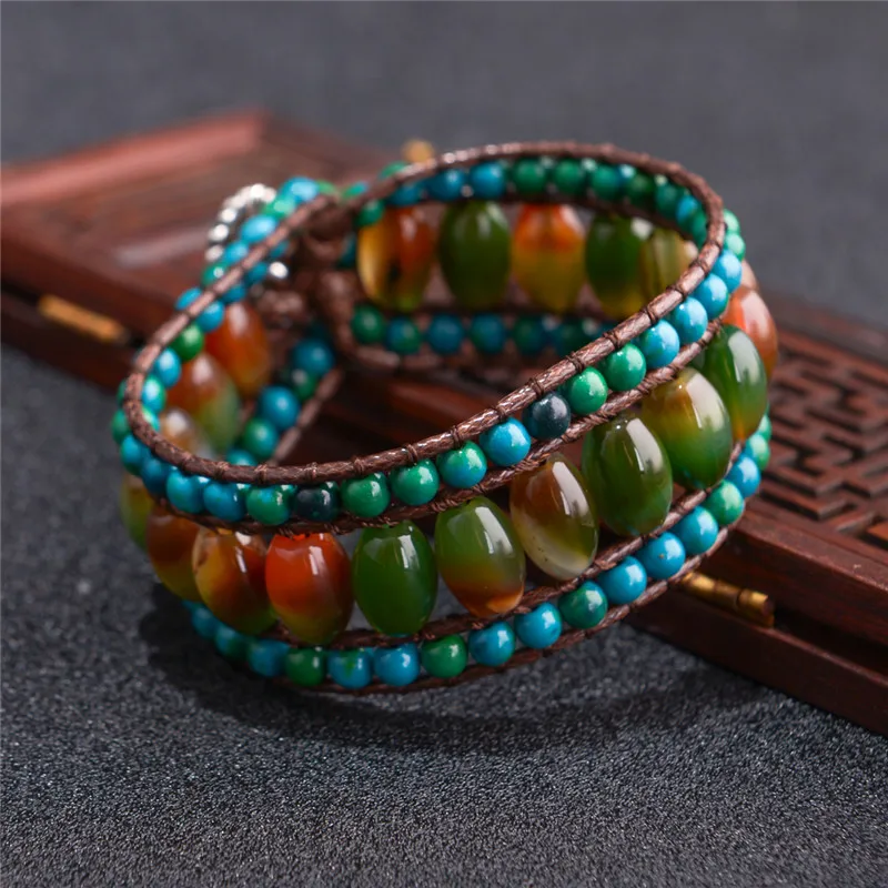 

Женский кожаный браслет ручной работы в стиле бохо, 3 слоя браслета из натурального камня