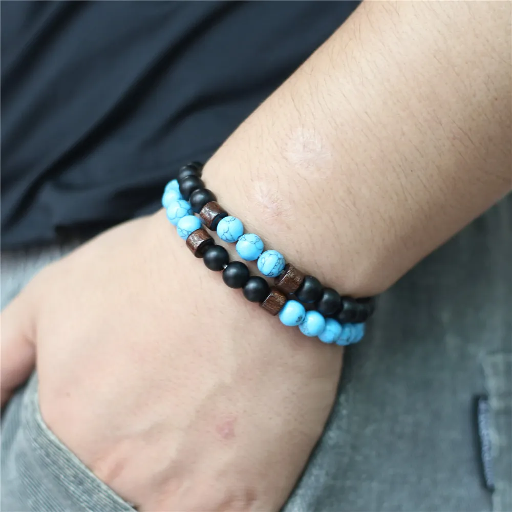 Модные браслеты 2 шт./компл. для пар браслет с натуральными камнями мужчин и