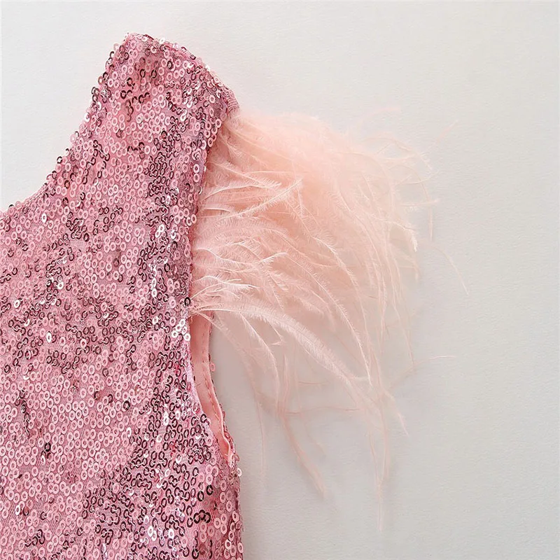 LUEISENY Toddler Baby Princess Dress Girl Sleeveless Tassel Tulle Backless Sequin Mini Party Dresses | Детская одежда и обувь