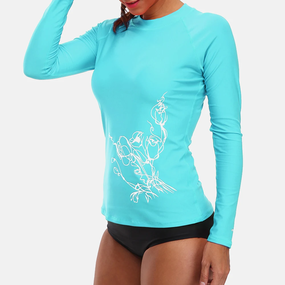Charmleaks Women Long Sleeve Rashguard Swimsuit Shirts UPF50+ Womens Retro Print Swimwear UV-Protection Rash Guard Beach Wear