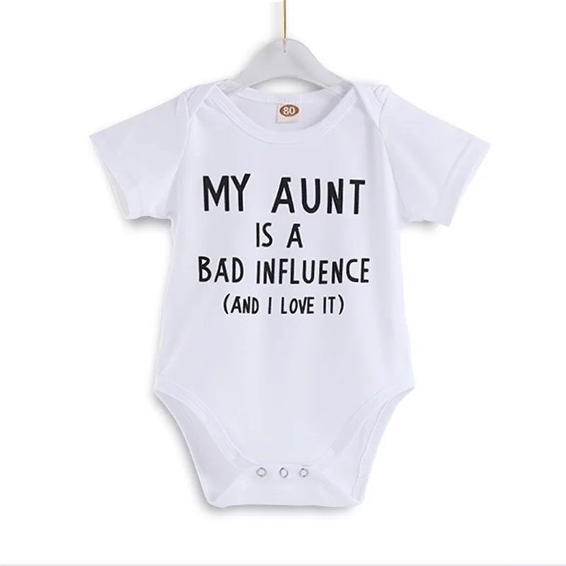 Baby Rompers My Aunt Is A Bad Influence(and I Love It) Letter Print Boy Onesie Toddler Romper |