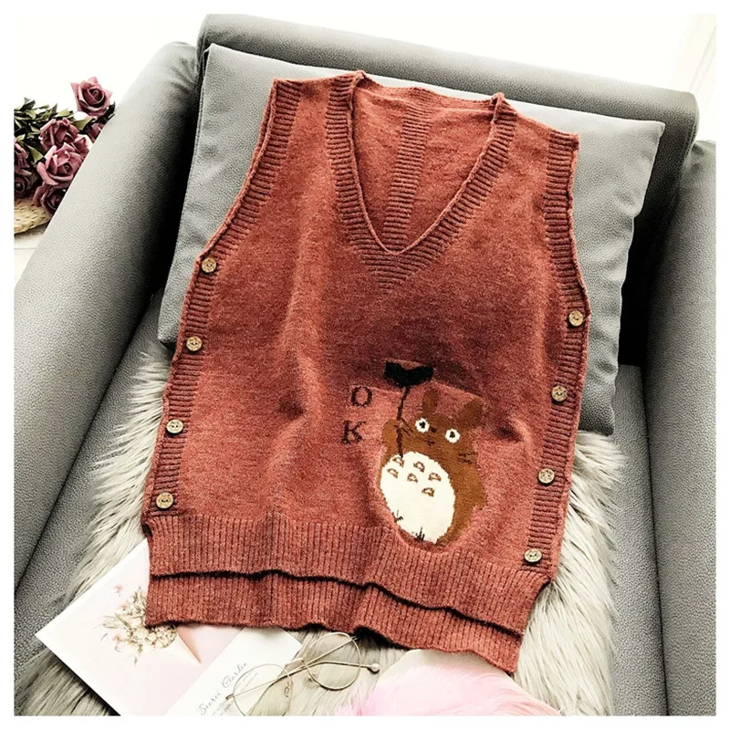 Милый мультяшный принт женский безрукавный жилет Свободные женские свитера