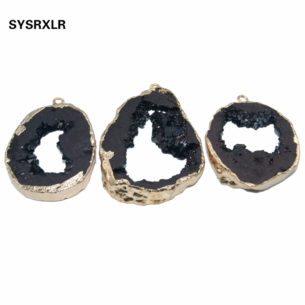 Оптовая продажа натуральный нерегулярные черный кристалл Друза Geode камень кулон