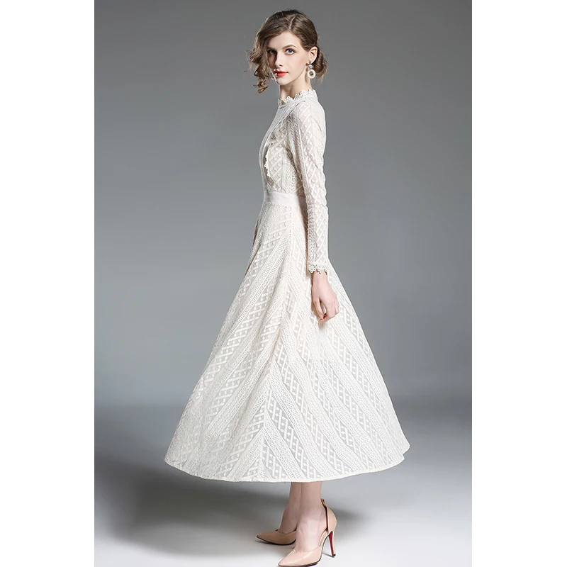 Three Seasons Streetwear Fit and Flare Solid Full None Ankle-Length Regular Empire Stand Spring Women's Swing Dress | Женская одежда