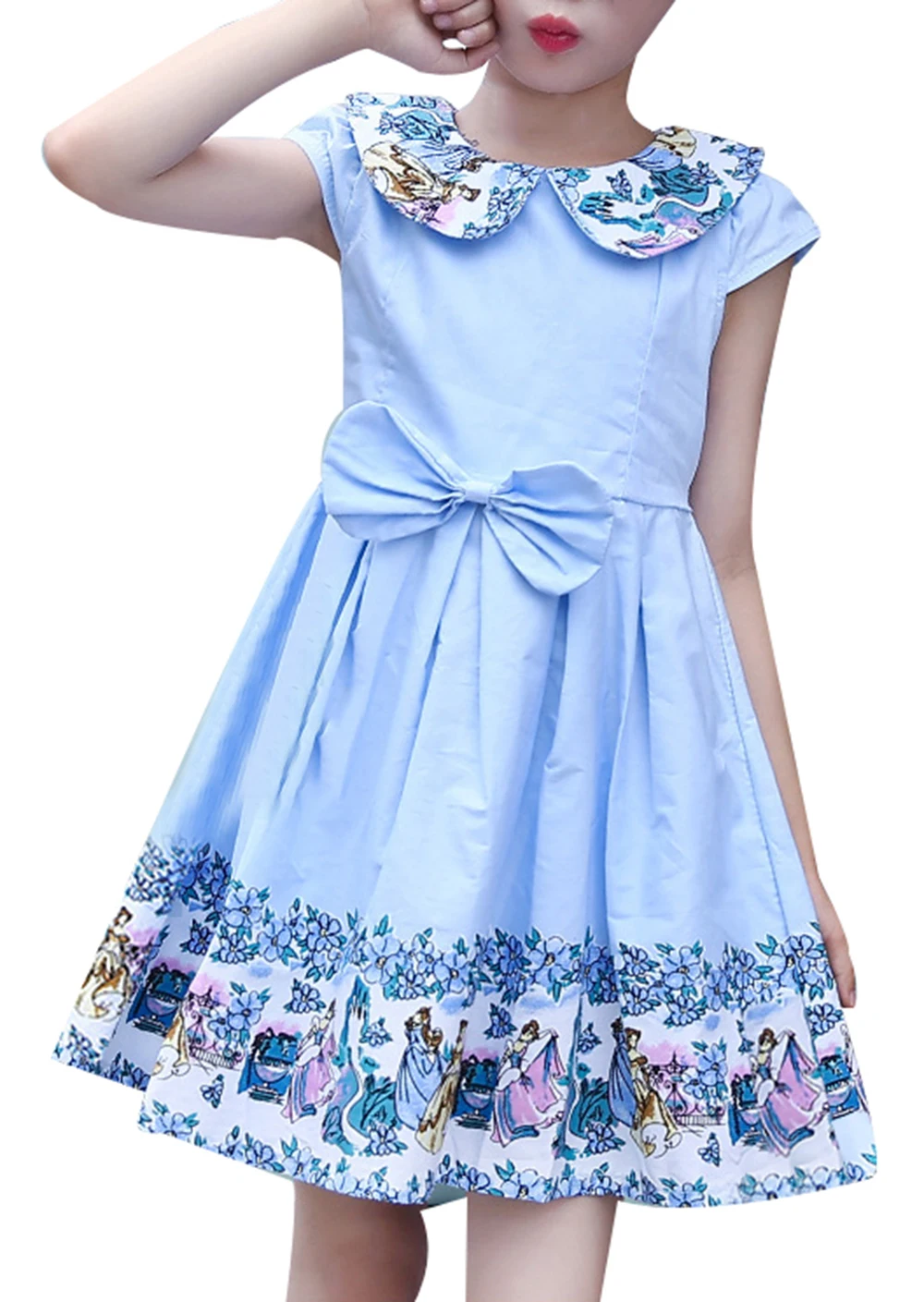 New Kid Child Girl Peter Pan Collar Sleeveless A Line Bow Tie Back Zip Summer Dress Sundress | Детская одежда и обувь