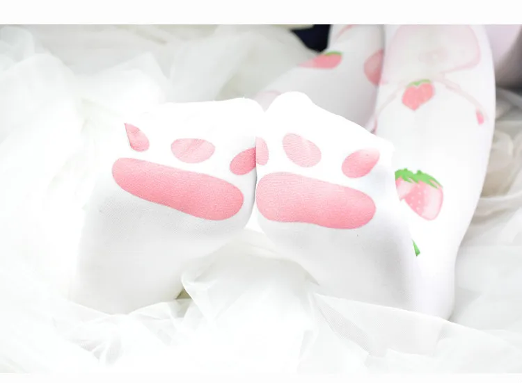Сладкая Лолита колготки женские белые колготки Kawaii клубника печатные осенне-зимние Чулки Бархатные Теплые Аниме Косплей Колготки