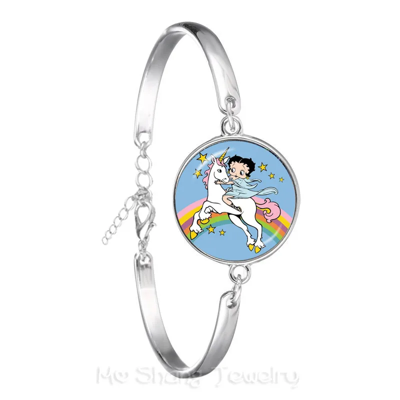 Betty Boop с нашивкой Крылья стеклянный купол браслет для женщин мужчин ювелирные