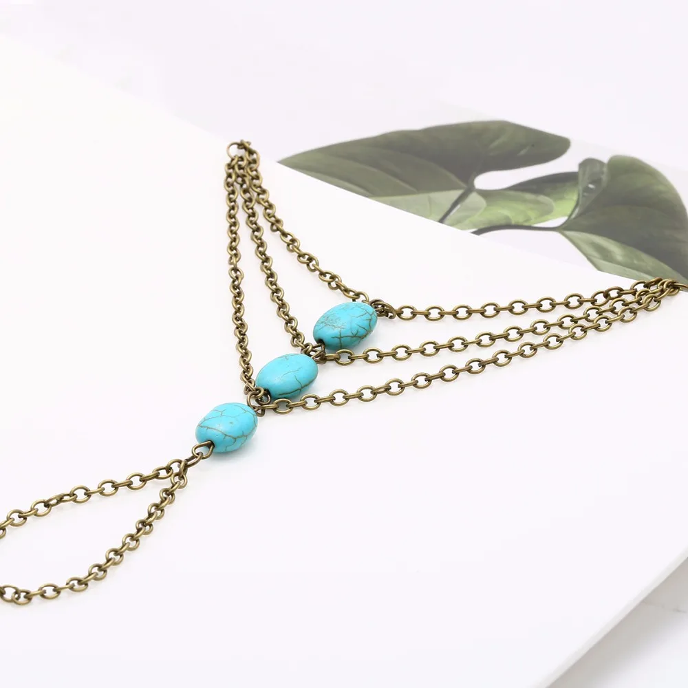 Vintage Turquoises Bracelet For Women Boho Multi Layer Link Chain Interweave Finger Bangle Summer Beach Fashion Jewelry | Украшения и