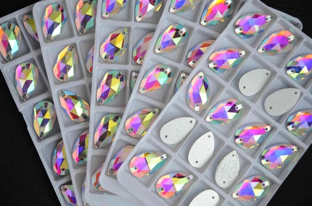 Все размеры стеклянные кристаллы каплевидные пришивные камни плоские с обратной