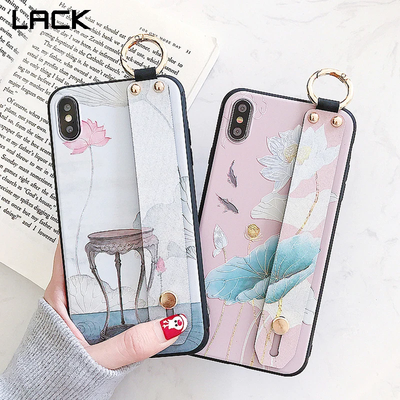 3D рельефный цветной чехол LACK с цветами для телефона iphone X XS Max XR 6 6S 7 8 Plus ремешком на