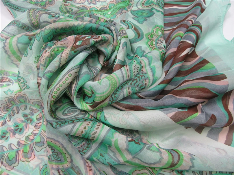 Шелковый шарф женский хиджаб летний Пейсли зеленая шаль из вискозы тонкий