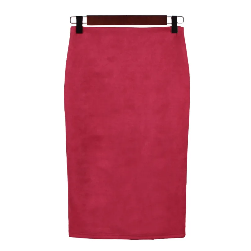 Women Skirts Multi colors Plus Size Knee-Length Pencil Skirt Female Vintage Suede Split Jupe Femme Faldas Mujer | Женская одежда
