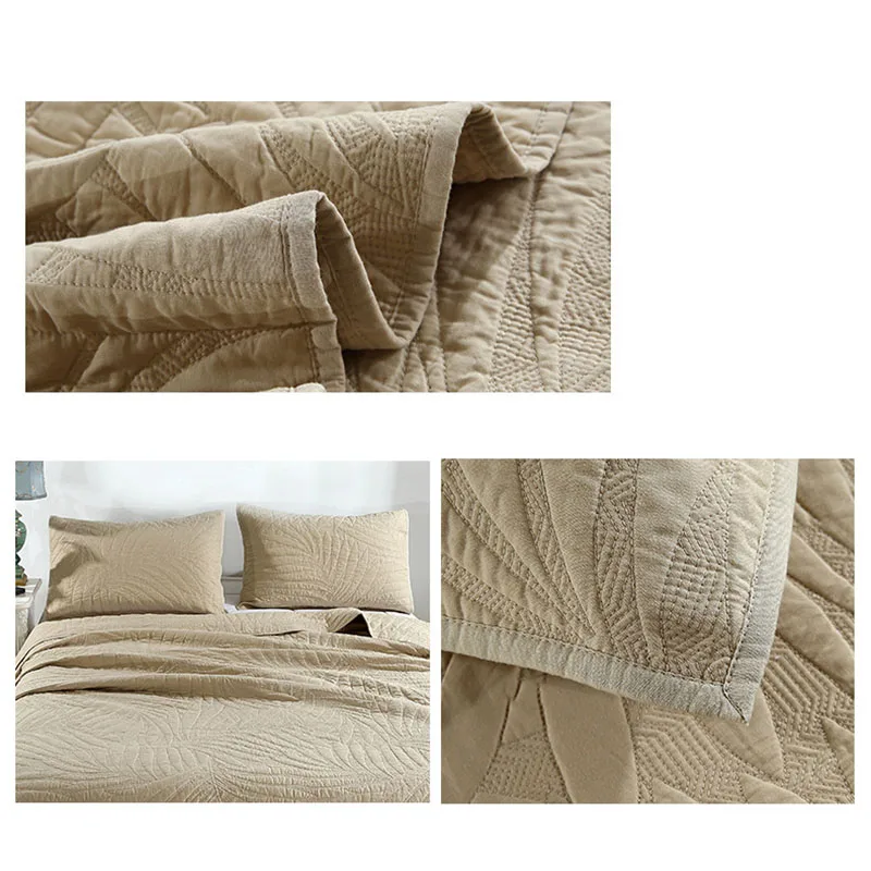 

CHAUSUB Solid Cotton Bedspread Quilt Set 3PCS Embroidered Quilts Quilted Bed Cover Sheets Pillowcase King Size Quality Coverlet