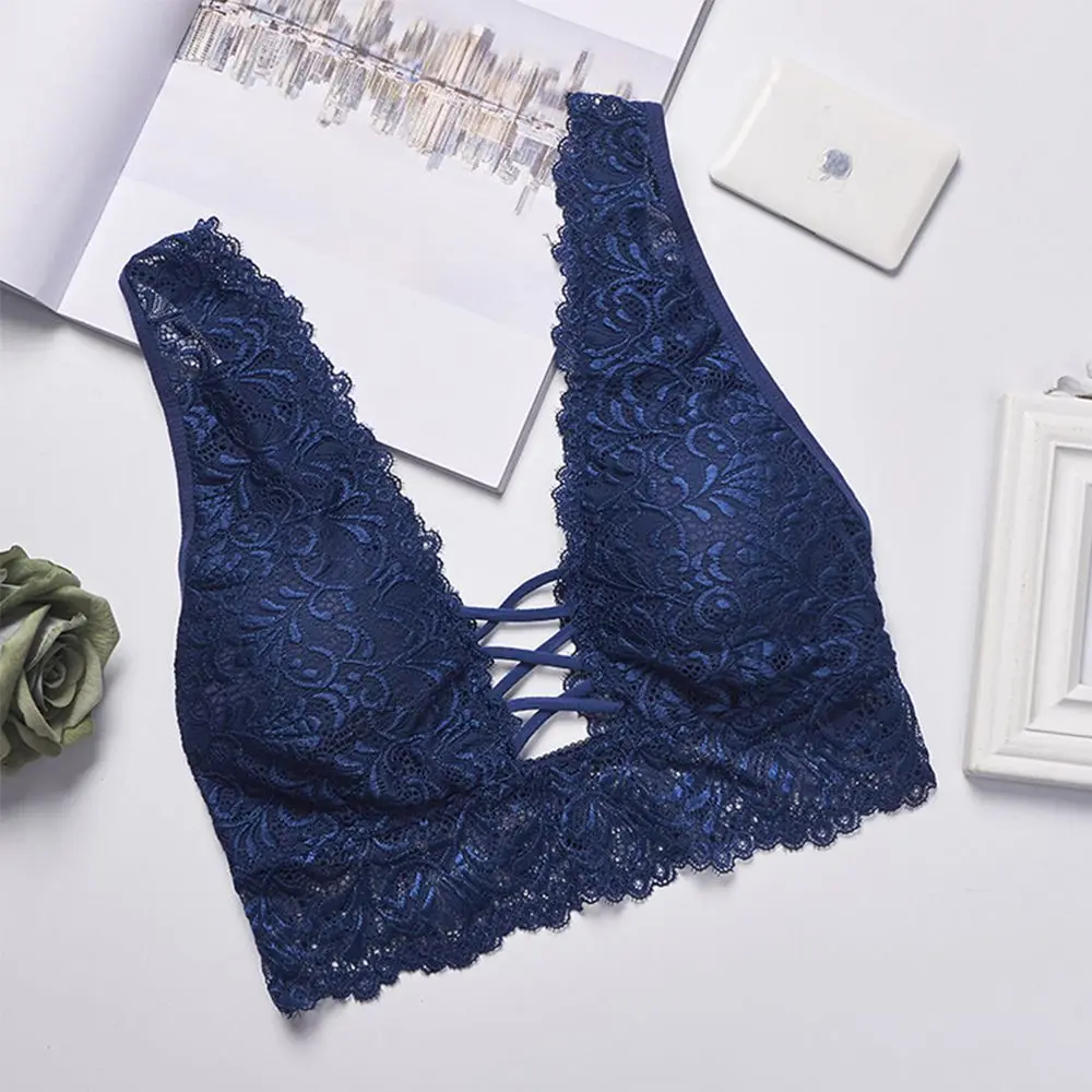 blue Широкий ремень Lace Bralette мягкие бюстгальтеры Глубокий V стрейч спальный бюстгальтер без швов Беспроводной бюстгальтер нижнее белье Для женщин - Цвет: blue