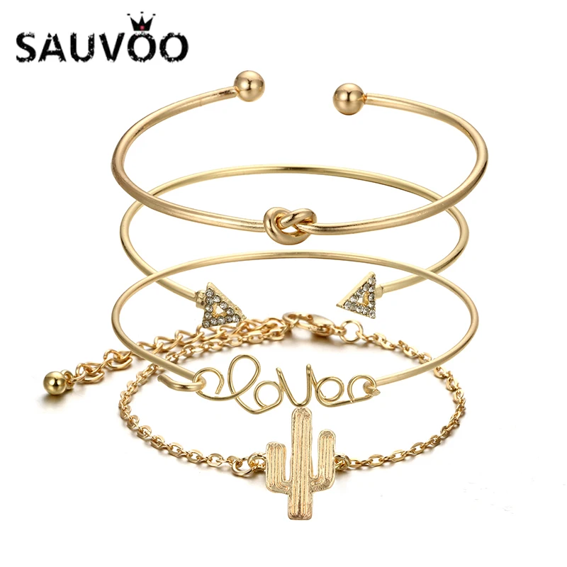 Женский браслет на запястье SAUVOO 4 шт./компл. минималистичный кактус с сердечком 2018