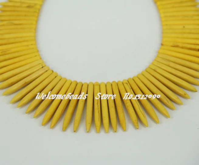 

95pcs/str Best Selling Jewelry Yellow Howlite Tur quoise Natural Graduated Spikes stick Stone Loose Beads Wholesale 5x20-48mm