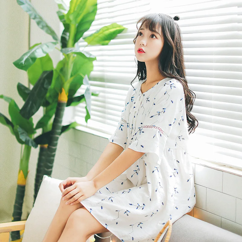 2020 женское Легкое свободное платье с цветочным принтом в японском стиле Harajuku Ulzzang